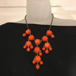 Statement Chandelier Necklace Orange Stone w/ Gold
